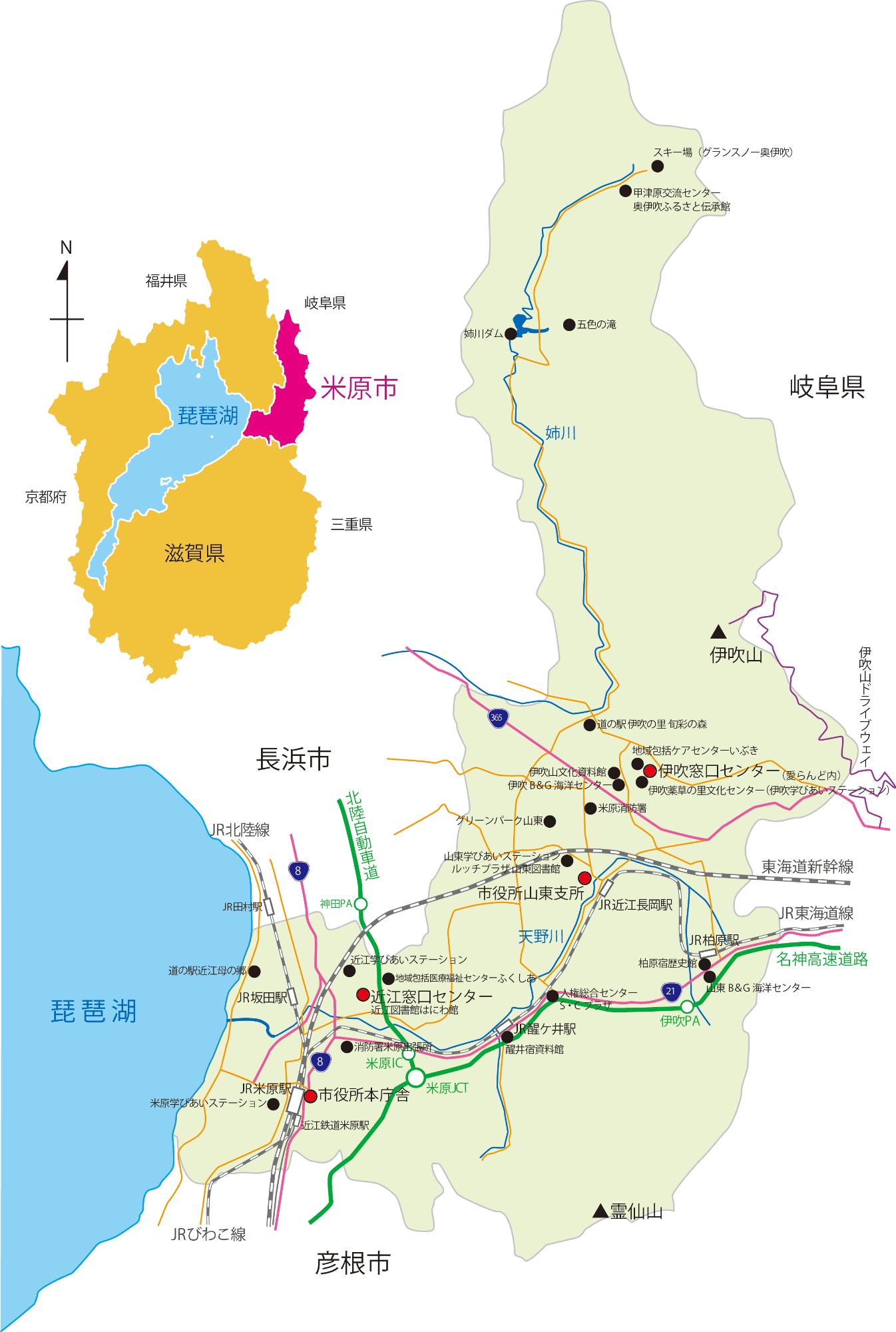 米原市の地図のイラスト