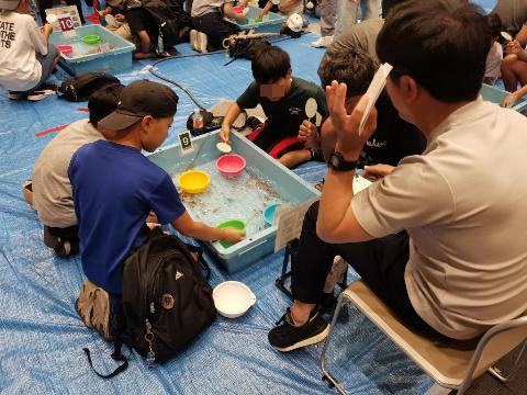 金魚をすくっている参加者たち