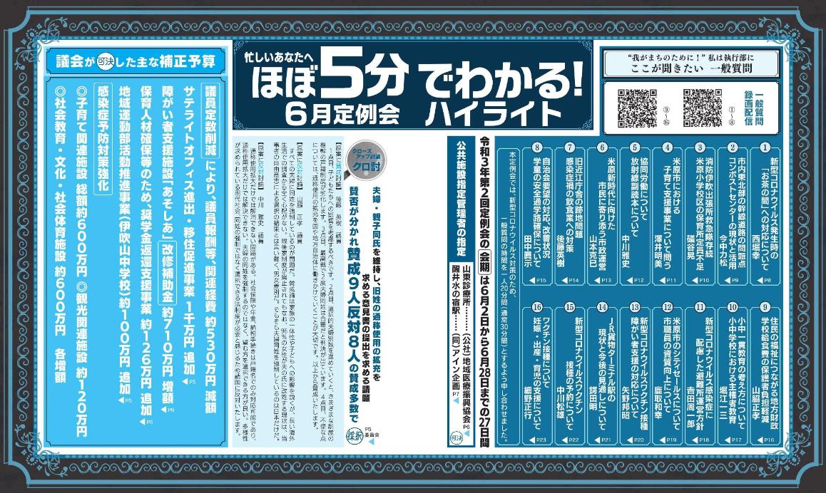 市議会だより「ほぼ5分でわかる、6月定例会ハイライト」のページ画像