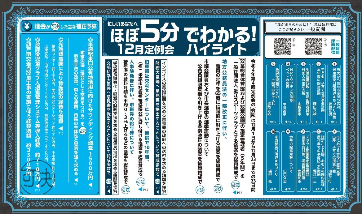 市議会だより第71号「ほぼ5分でわかる12月定例会ハイライト」