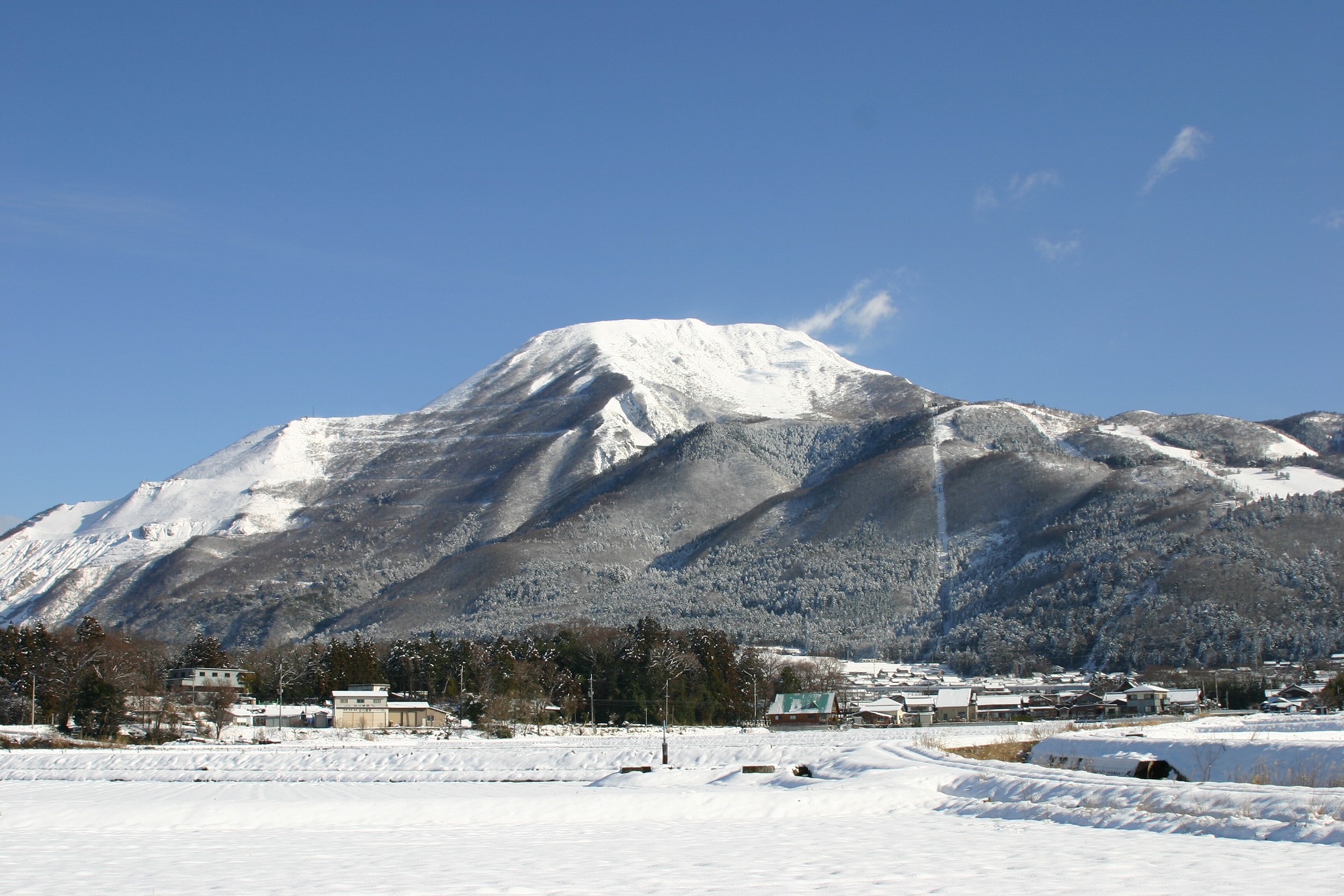 雪が積もってる伊吹山の写真