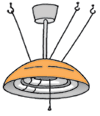 天井とワイヤーで固定している吊り下げ型の照明のイラスト