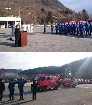 平成29年米原市消防団春季火災予防パレード出発式の様子の写真