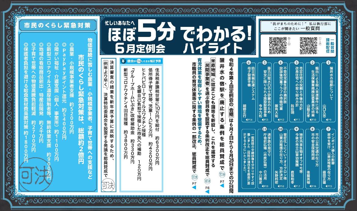 市議会だより第69号「ほぼ5分でわかる6月定例会ハイライト」のページ画像