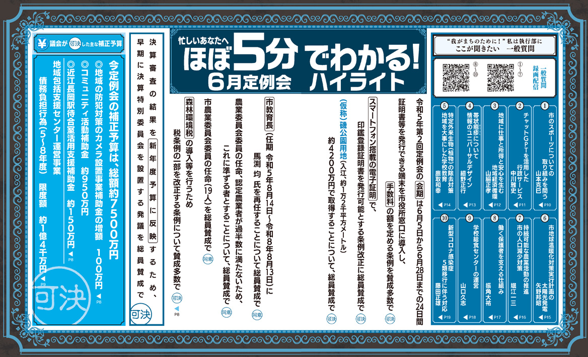市議会だより第73号「ほぼ5分でわかる6月定例会ハイライト」