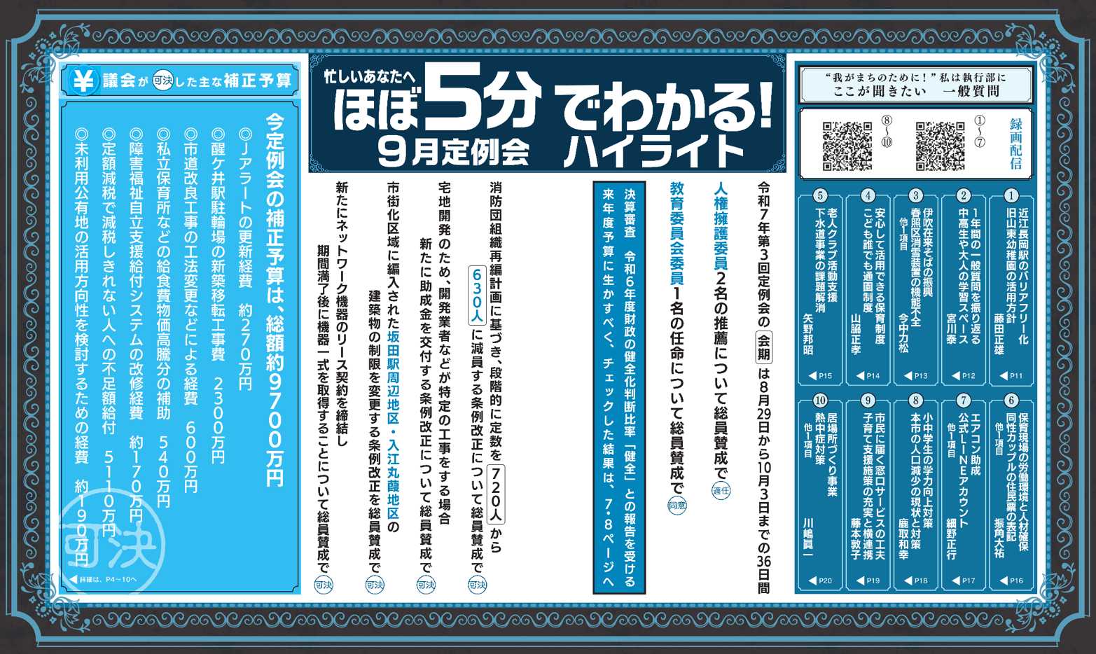 市議会だより第82号「ほぼ5分でわかる9月定例会ハイライト」